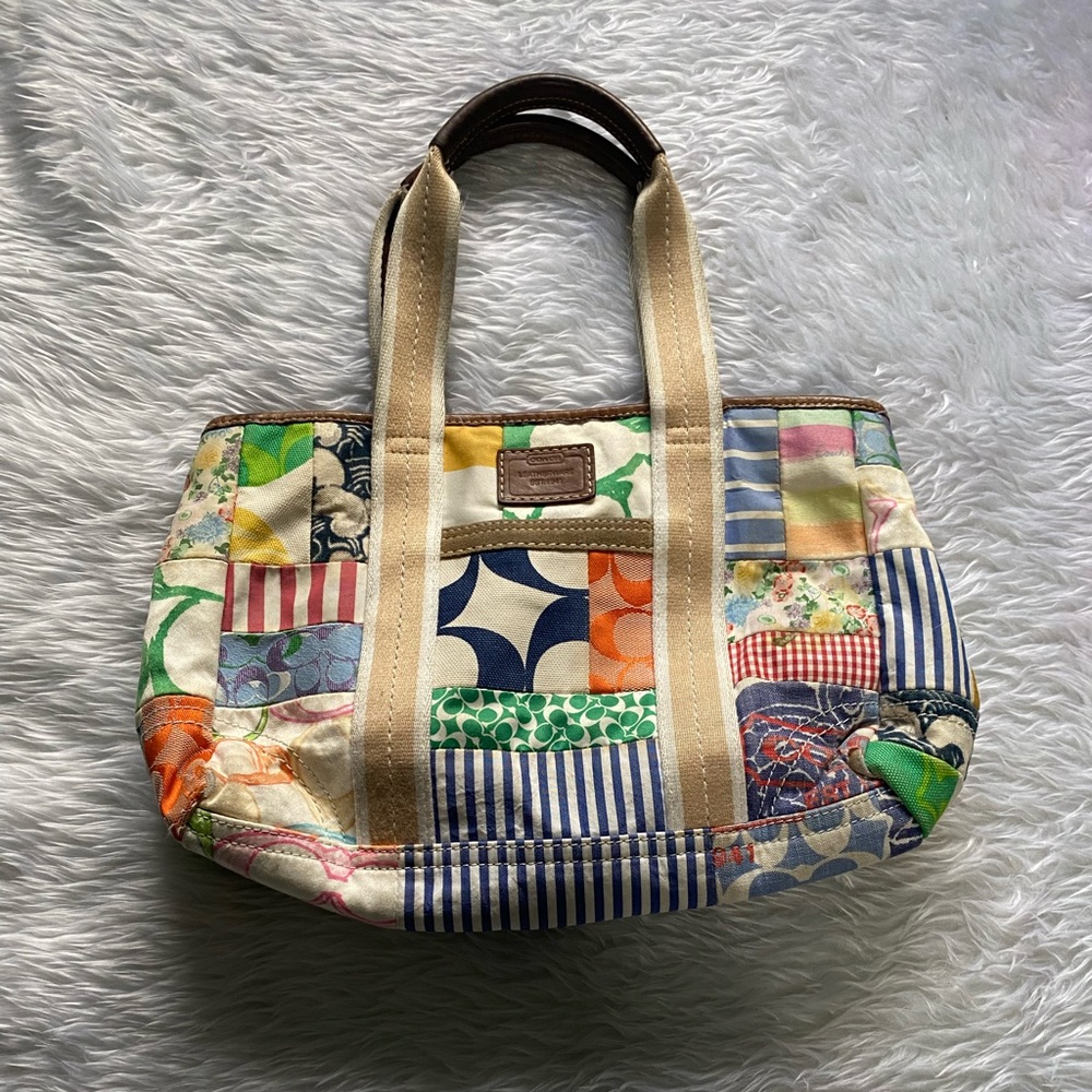 Coach signature multi color patch tote bag